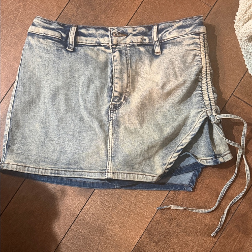 Windsor Light Wash Denim Mini Skirt with Side Drawstring